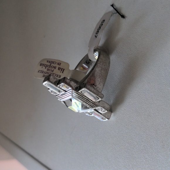 Lia Sophia Ring Chunky Art Deco Crystal Gunmetal Ring Sz 9 Silvertone NWT VTG - Picture 3 of 5